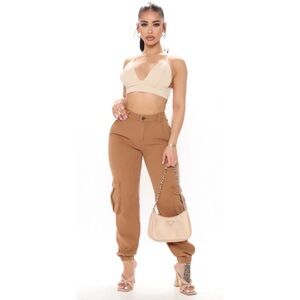 Fashion Nova Bohemian Tan Cargo Joggers Size X-Large NWT